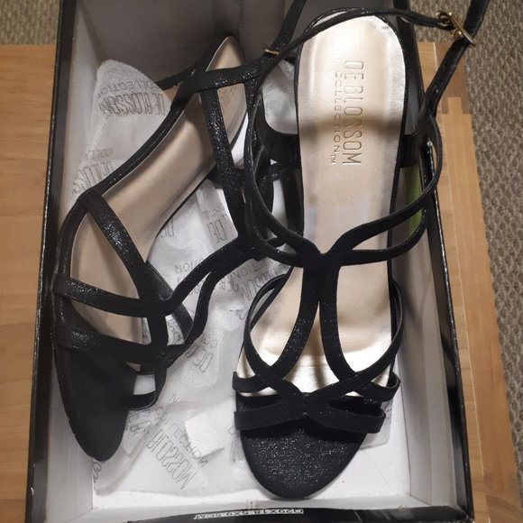 Black Metallic Glitter Heeled Sandals - Picture 10 of 11